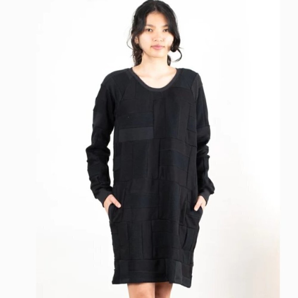 Tonle Angkor Sweatshirt Tunic Patchwork Dress Black Handmade sz M